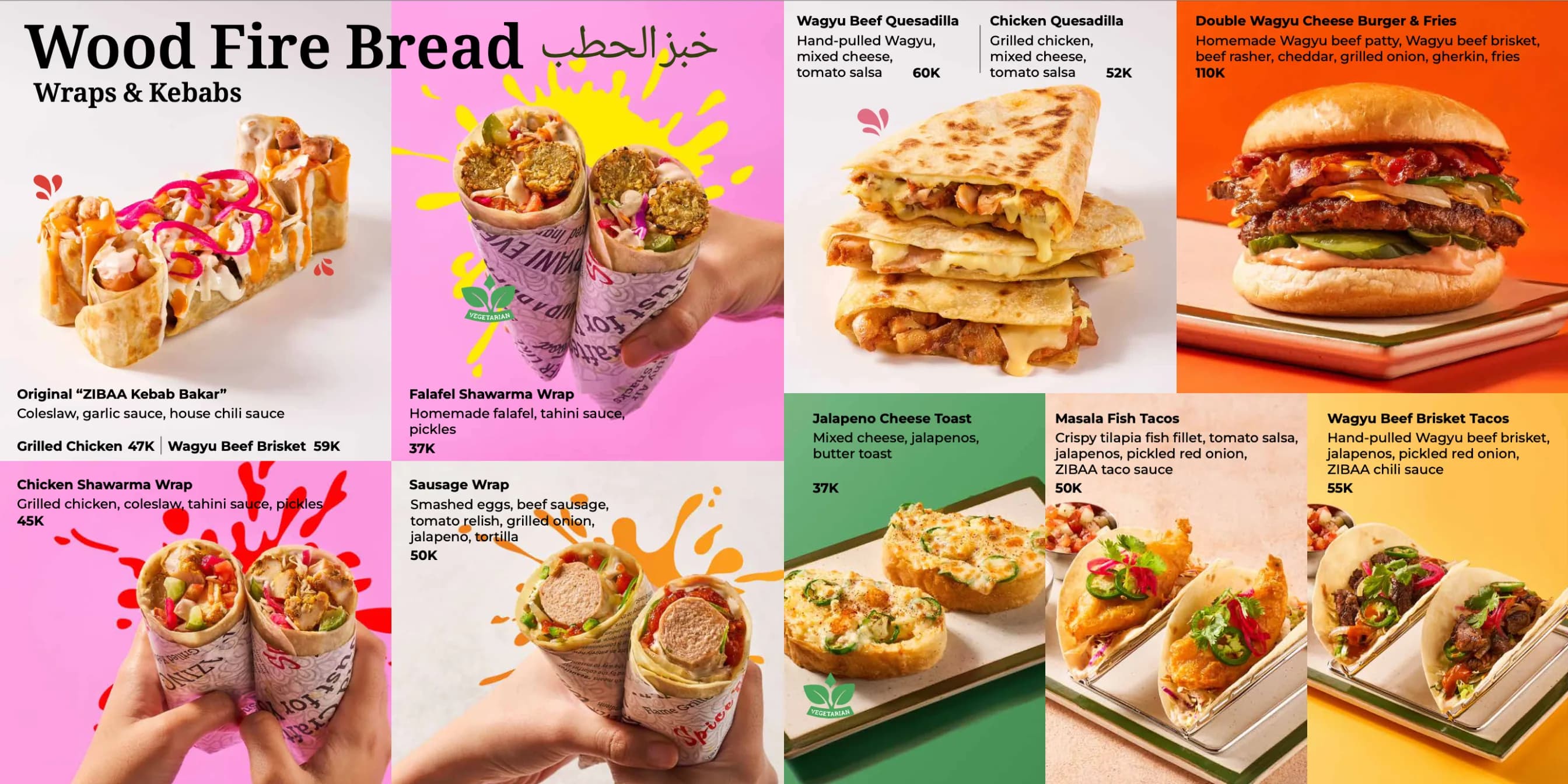 Menu Wood Fire Bread, Wraps and Kebabs